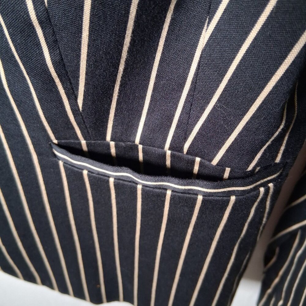Lauren Ralph Lauren Blazer Women 4 Black Tan Striped Classic Preppy Cotton Silk - Picture 14 of 16